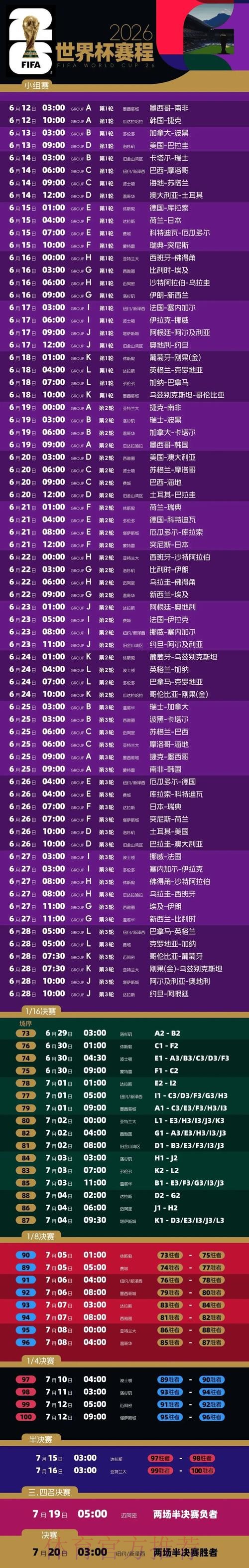 2026世界杯每日赛程官方发布完整安排在哪里看 2026世界杯每日赛程官方发布完整安排在哪里看